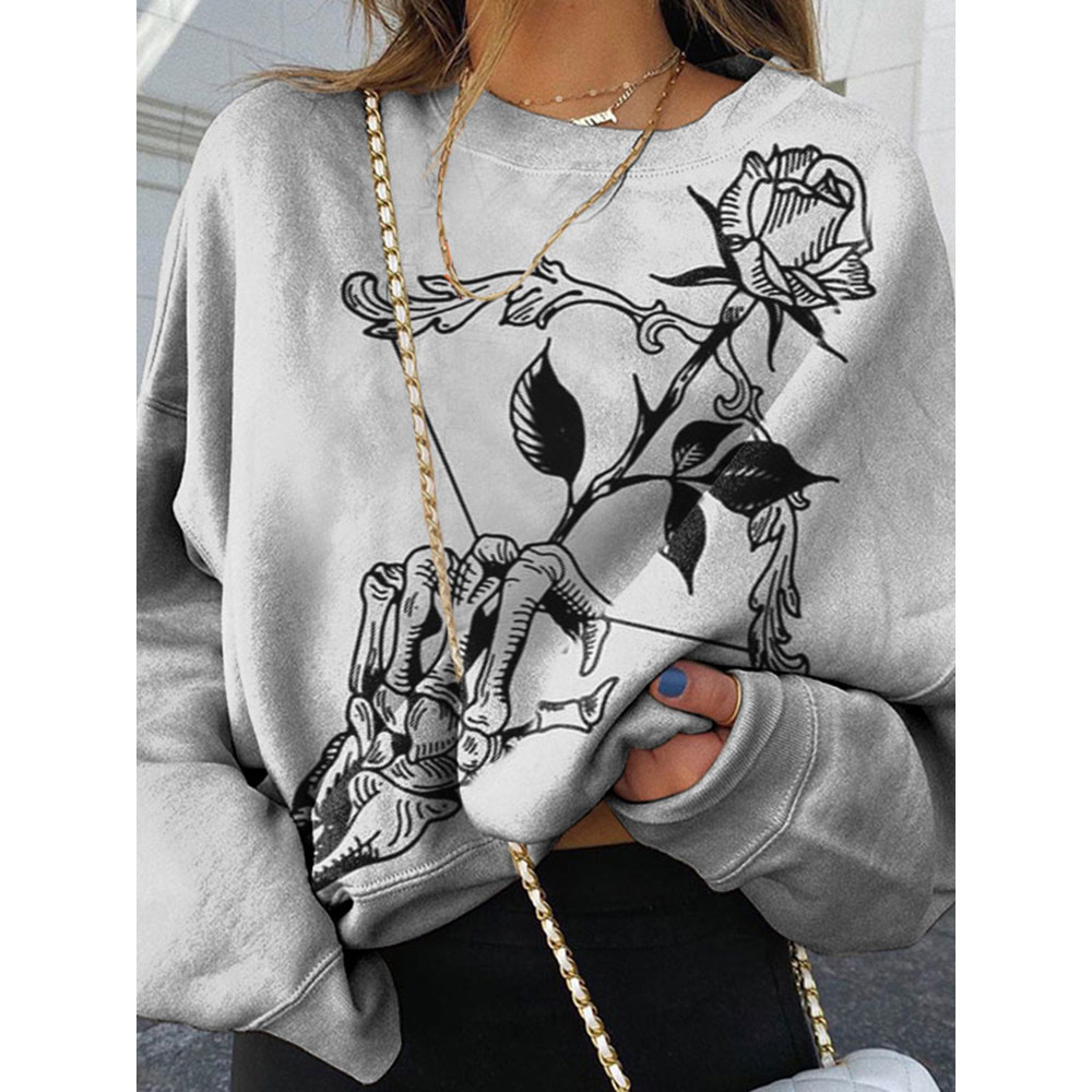 Skull Bow Rose Print Sweatshirt