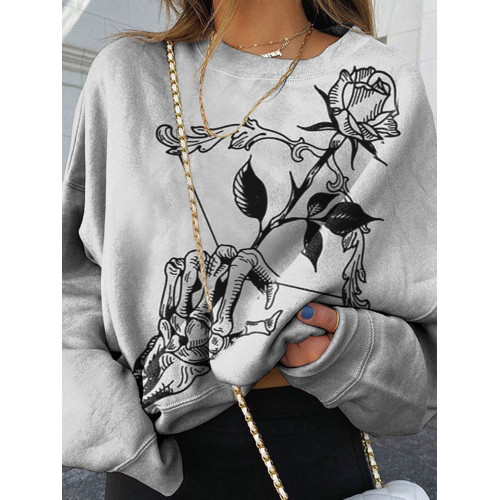 Skull Bow Rose Print Sweatshirt