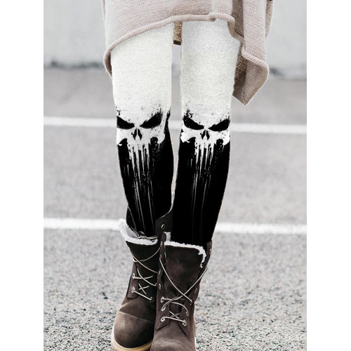Skull Graffiti Contrast Color Comfy Leggings