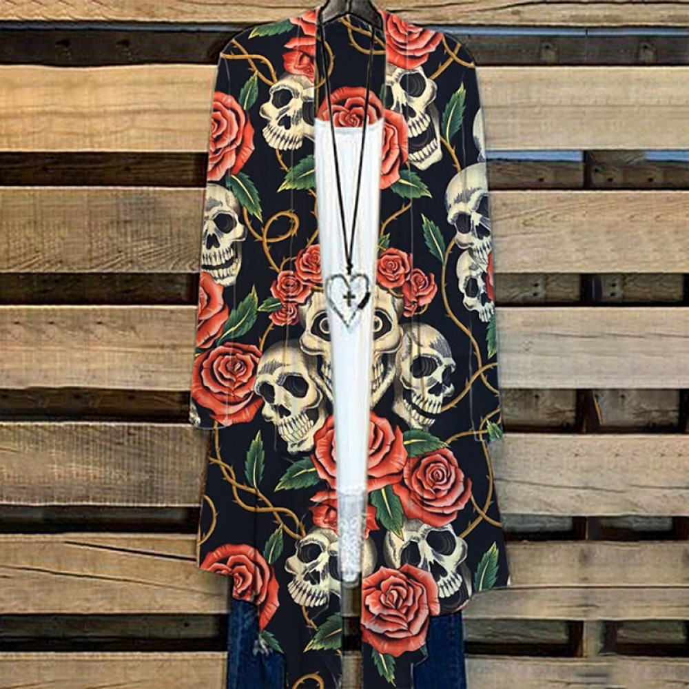 Skull Print Long Sleeve Cardigan