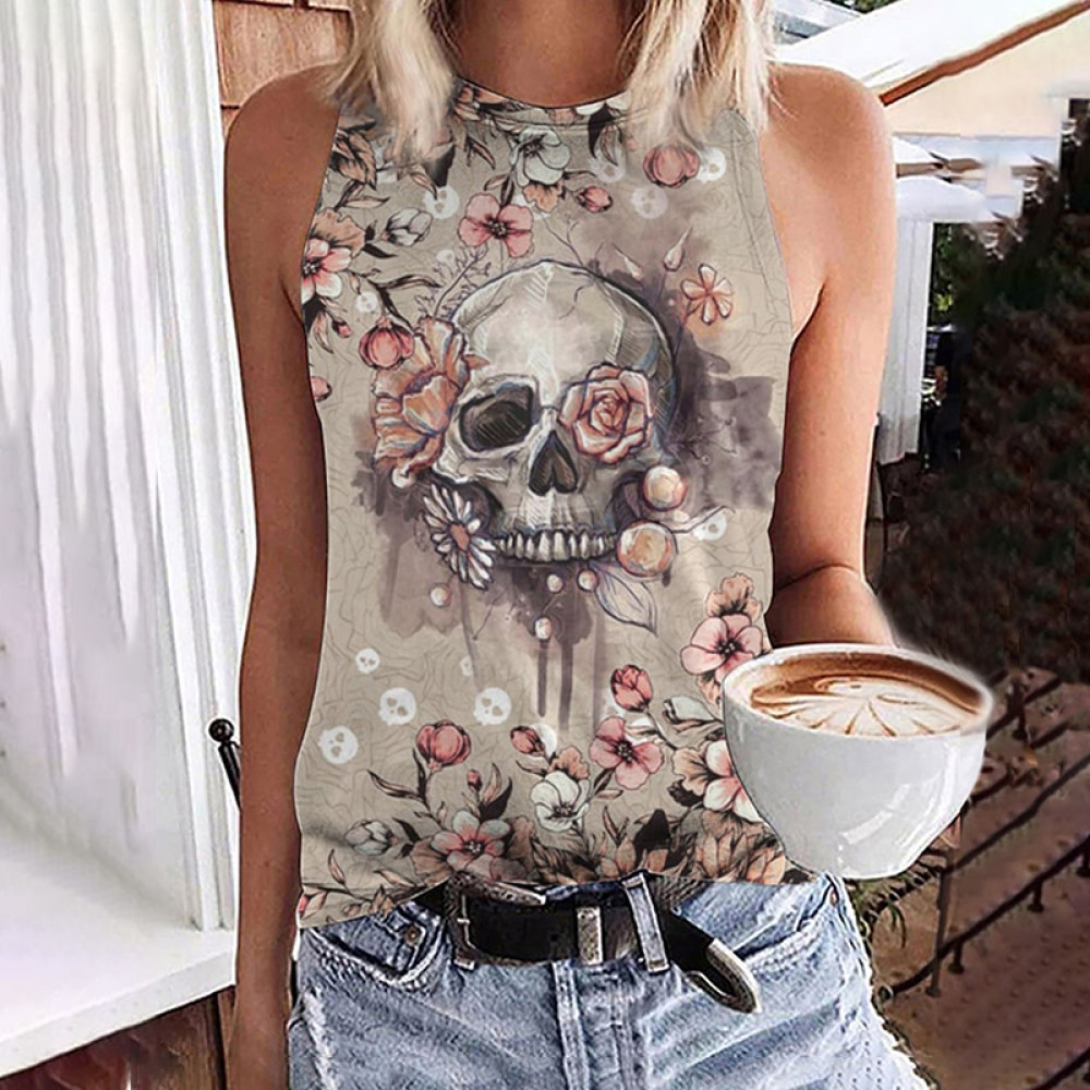 Skull Print Sleeveless Tank Top