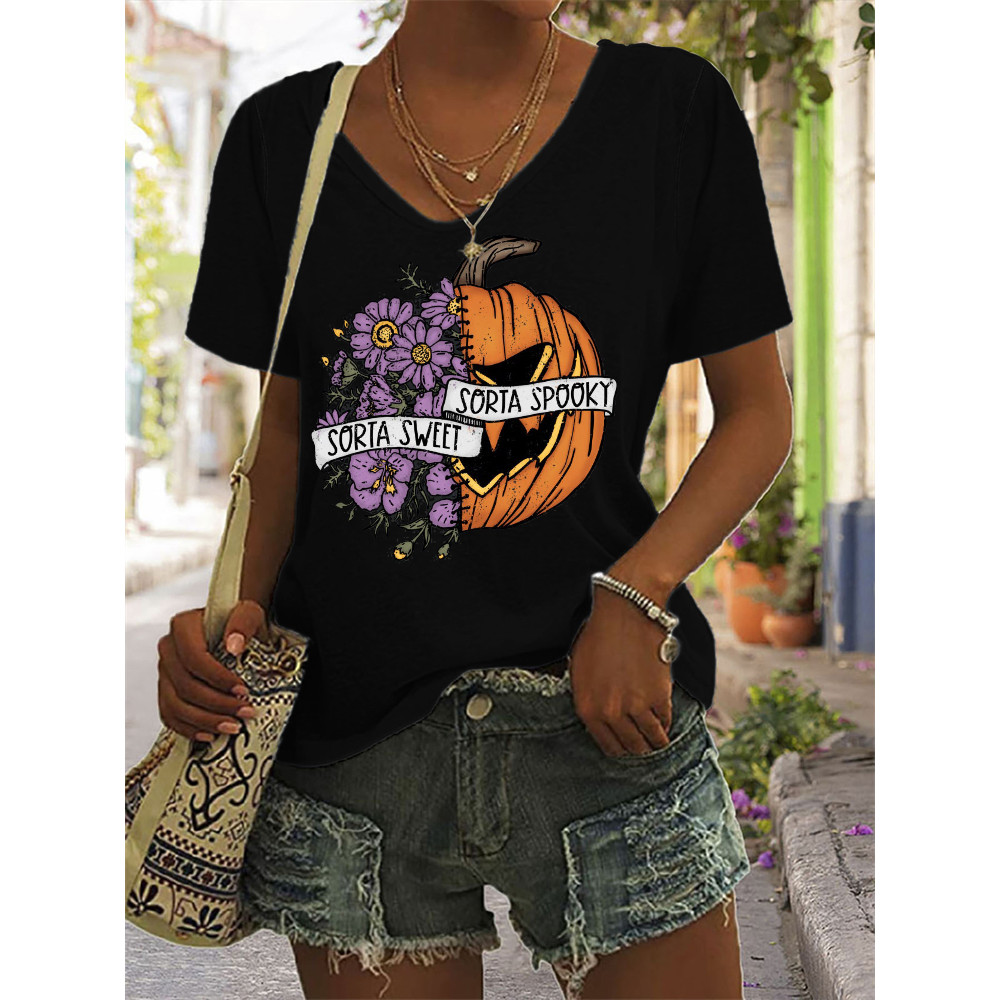 Sorta Sweet Sorta Spooky Floral Pumpkin T Shirt