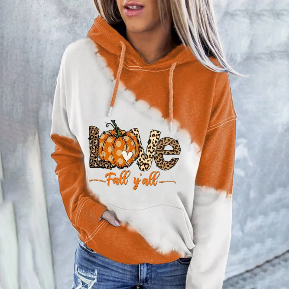 Thanksgiving Pumpkin It's Fall Y'all Tie-dye Print Casual Hoodie