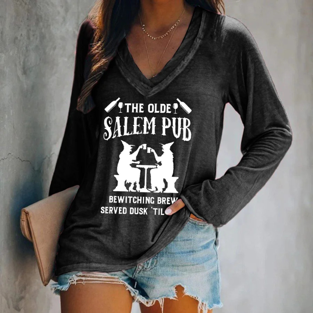 The Olde Salem Pub Witches Print Long Sleeves T-Shirt