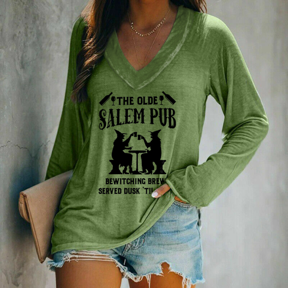 The Olde Salem Pub Witches Print Long Sleeves T-Shirt