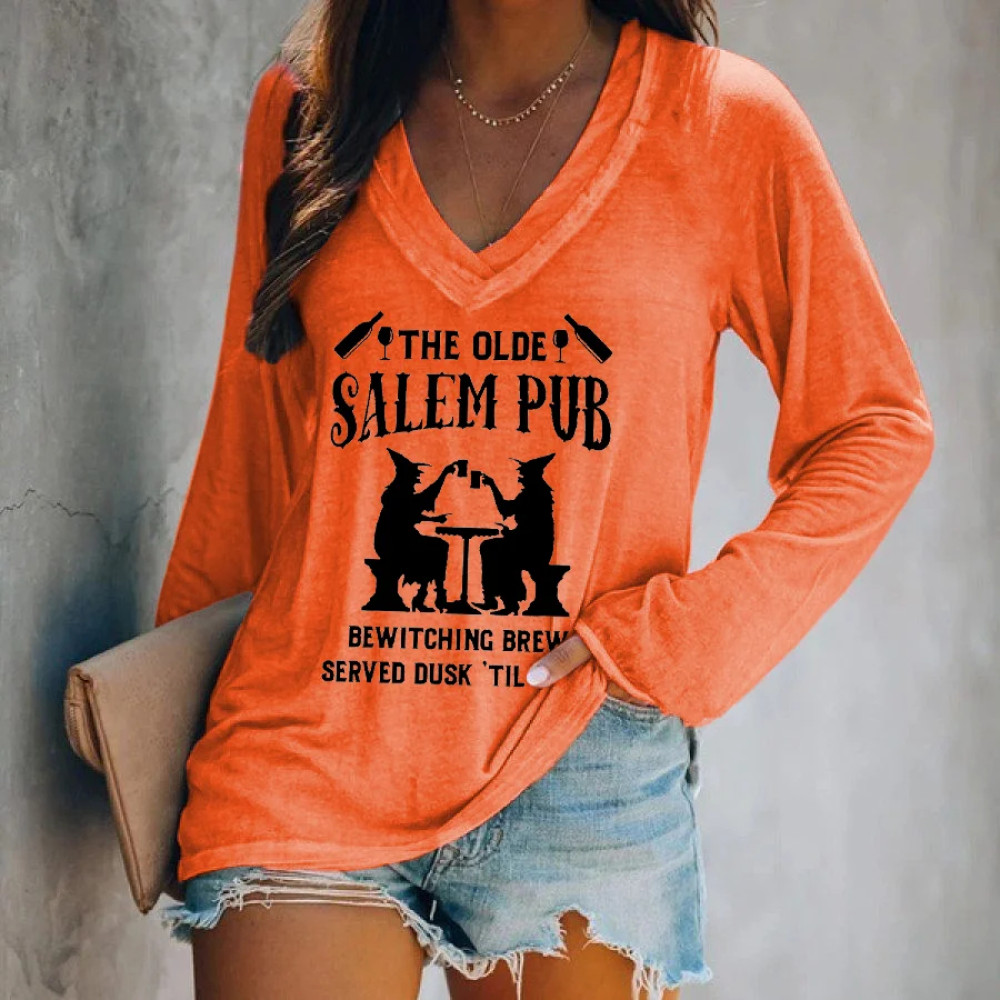 The Olde Salem Pub Witches Print Long Sleeves T-Shirt