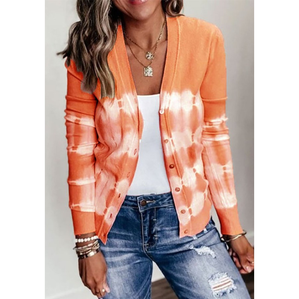 Tie Dye Print Long Sleeve Casual Knit Cardigan