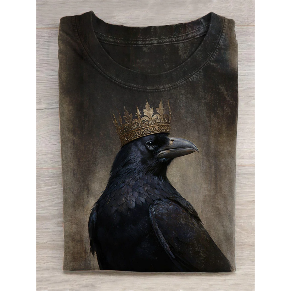 Unisex Halloween Raven Print Casual T-Shirt