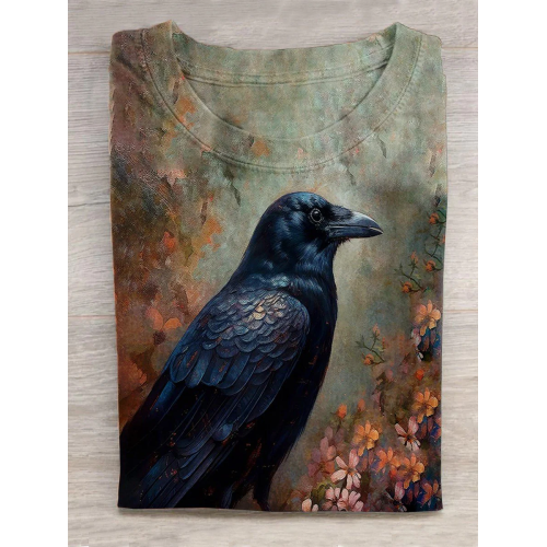 Unisex Halloween Raven Print Casual T-Shirt