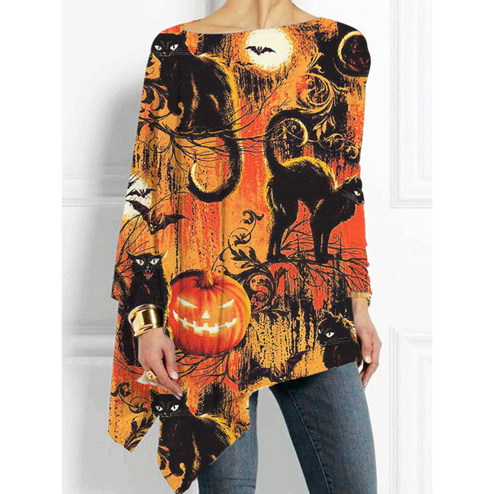 Vintage Halloween Black Cats Art Bat Sleeve T Shirt