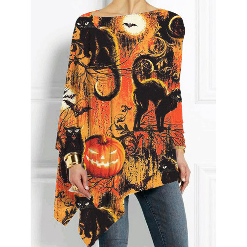 Vintage Halloween Black Cats Art Bat Sleeve T Shirt