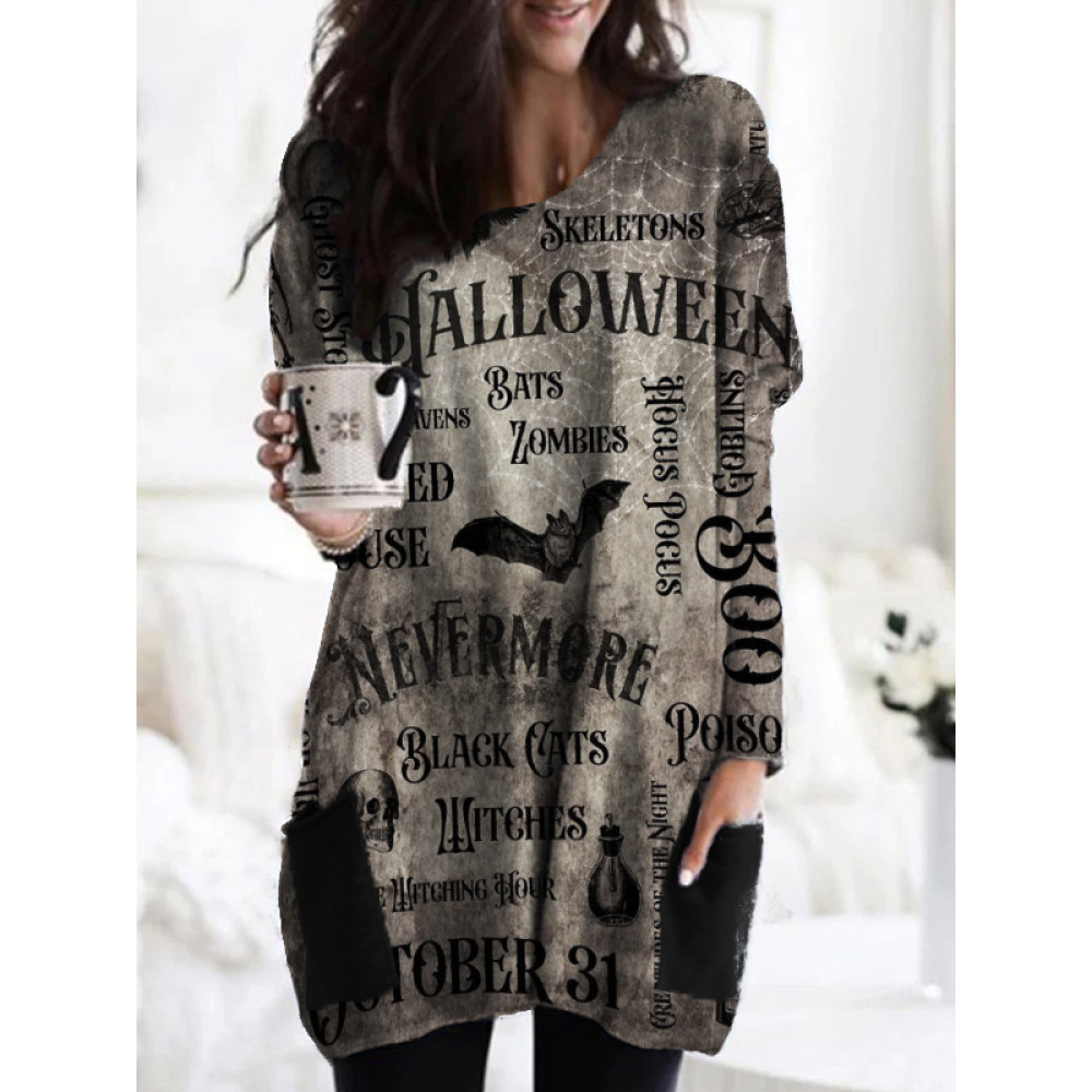 Vintage Halloween Elements Patch Pocket Tunic
