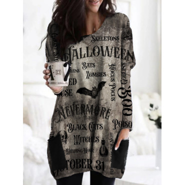 Vintage Halloween Elements Patch Pocket Tunic