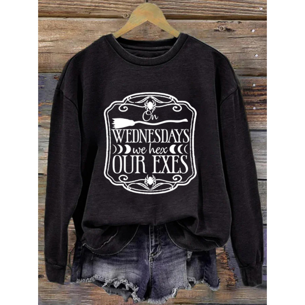 Wednesday We Cast Spells On Exes Halloween Print Sweatshirt