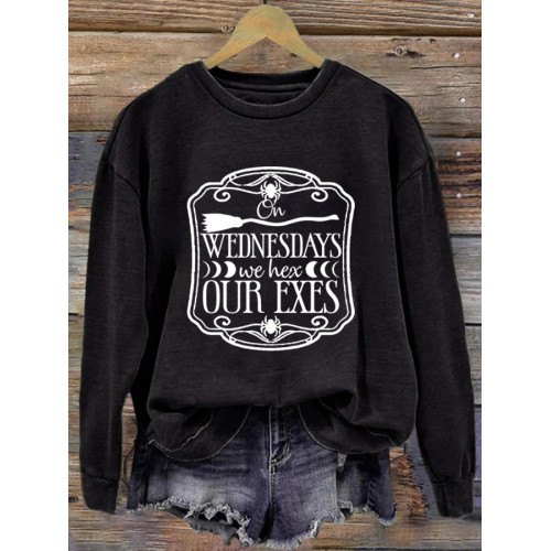 Wednesday We Cast Spells On Exes Halloween Print Sweatshirt