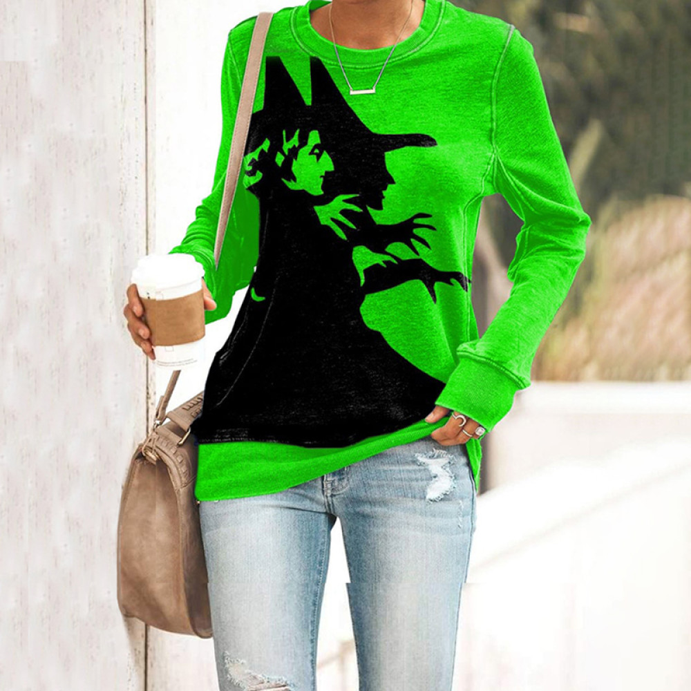 Witch Halloween Print Long Sleeve Sweatshirt