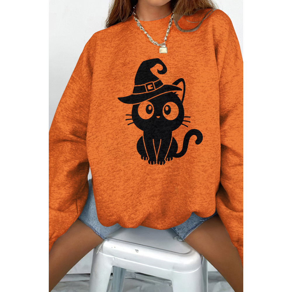 Wizard Cat Print Long Sleeve Sweatshirt