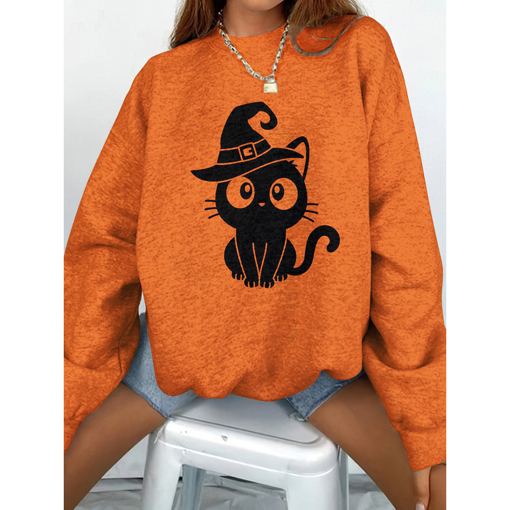 Wizard Cat Print Long Sleeve Sweatshirt