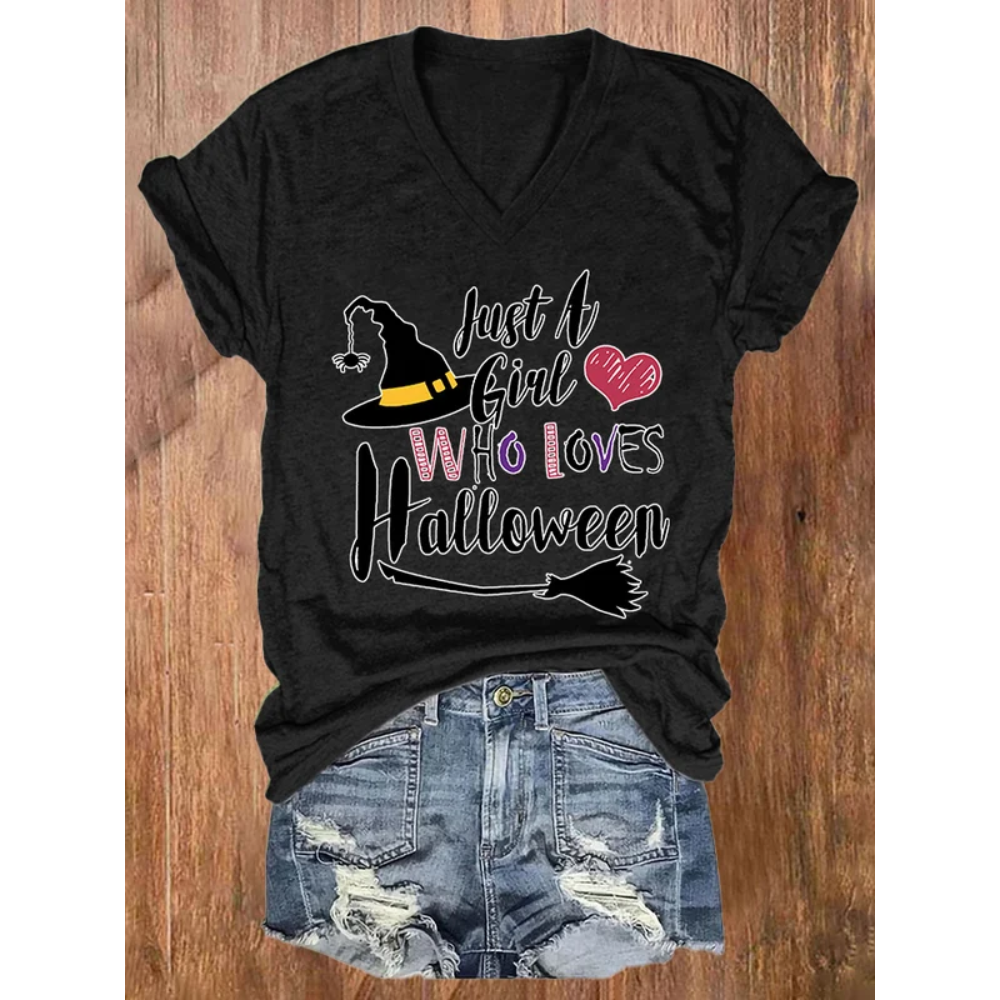 Women'S Just A Girl Who Loves Halloween Print T-Shirt