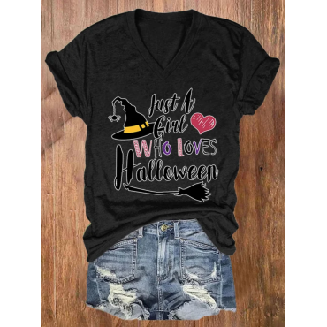 Women'S Just A Girl Who Loves Halloween Print T-Shirt