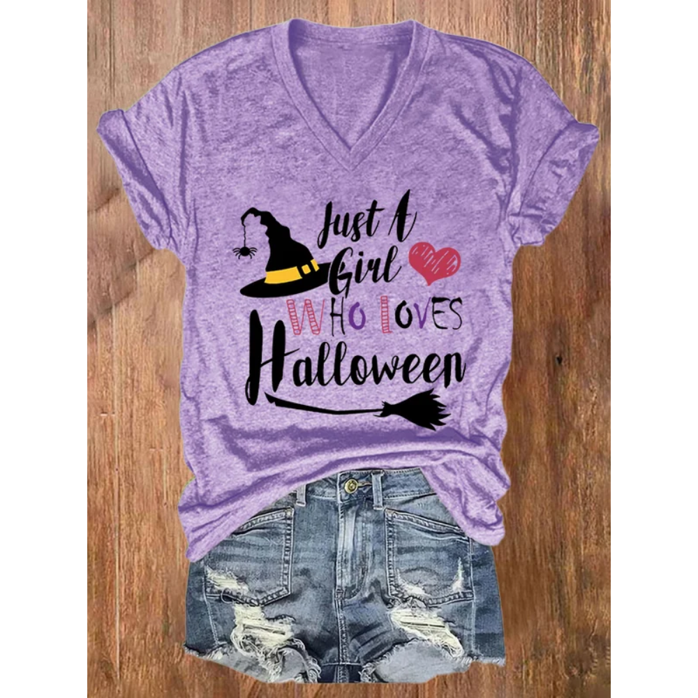 Women'S Just A Girl Who Loves Halloween Print T-Shirt