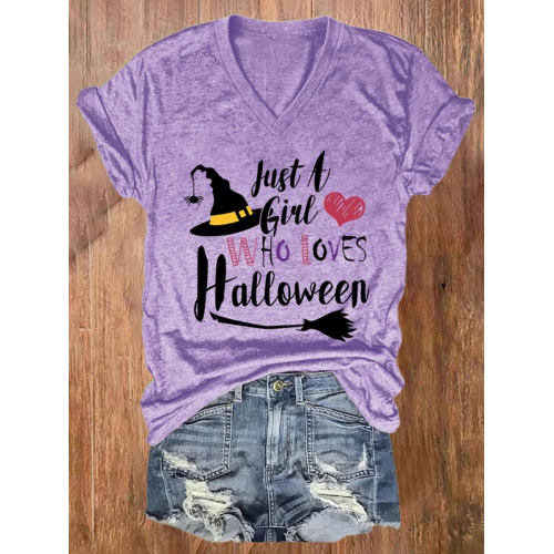 Women'S Just A Girl Who Loves Halloween Print T-Shirt