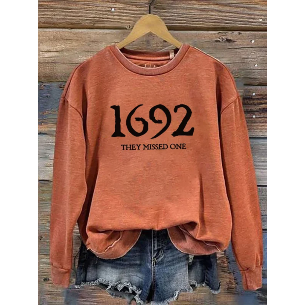 Women's 1692 They Missed One Salem Witch Printed Round Neck Long Sleeve Sweatshirt