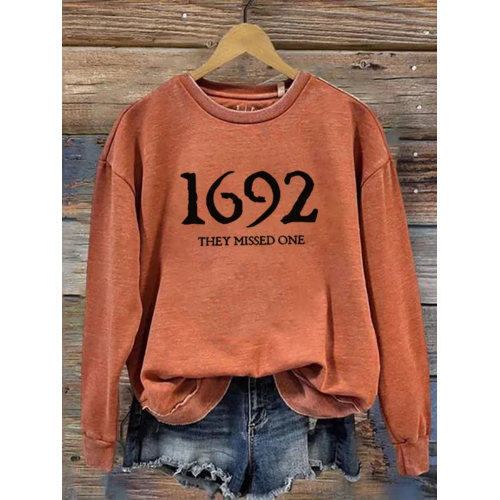 Women's 1692 They Missed One Salem Witch Printed Round Neck Long Sleeve Sweatshirt