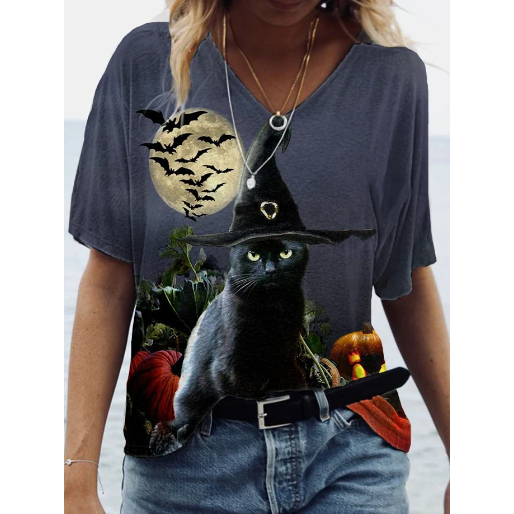 Women's Black Cat Casual T-Shirt