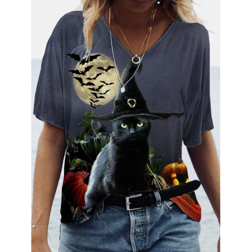 Women's Black Cat Casual T-Shirt