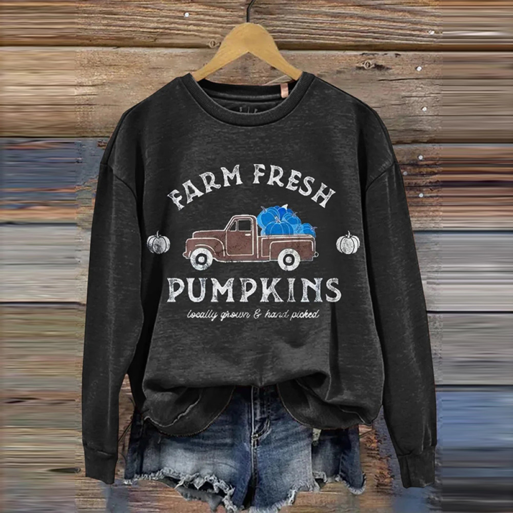 Women's Farm Fresh Print Casual Long Sleeve Sweatshirt
