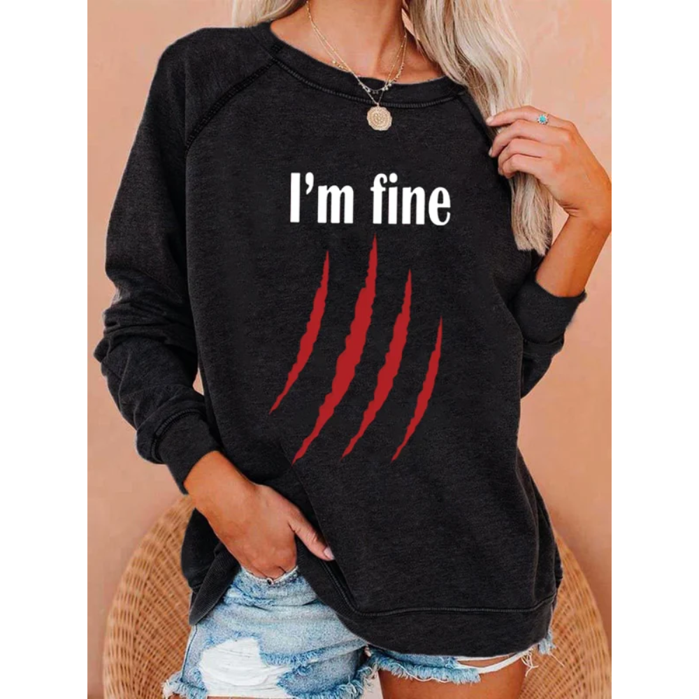 Women's Funny Halloween I'm Fine Bloody Scratch Graphic Sweatshirt