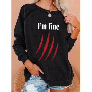 Women's Funny Halloween I'm Fine Bloody Scratch Graphic Sweatshirt