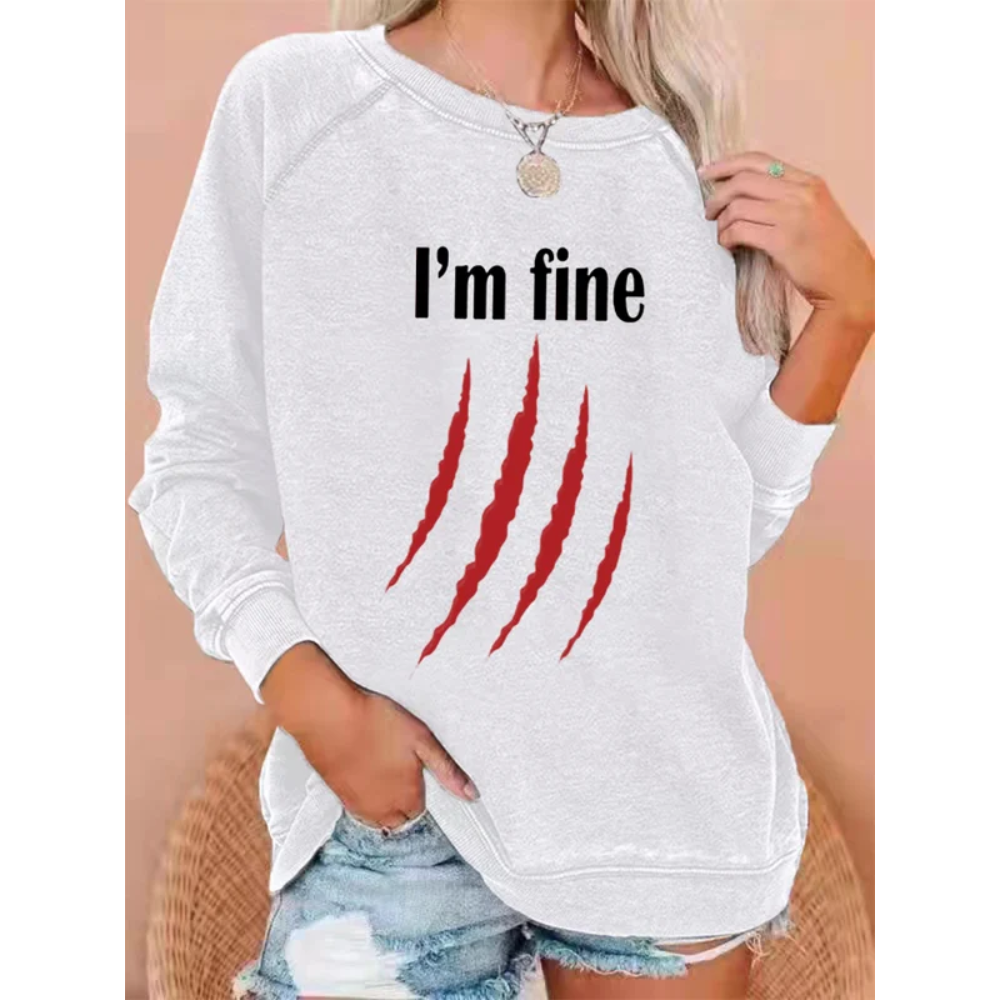 Women's Funny Halloween I'm Fine Bloody Scratch Graphic Sweatshirt