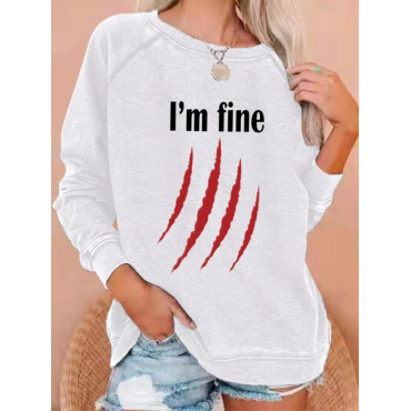 Women's Funny Halloween I'm Fine Bloody Scratch Graphic Sweatshirt