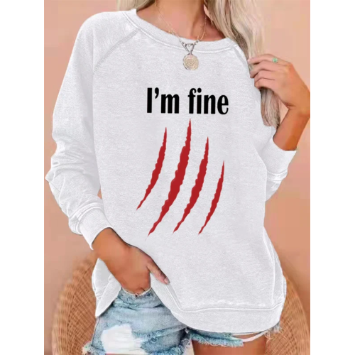 Women's Funny Halloween I'm Fine Bloody Scratch Graphic Sweatshirt