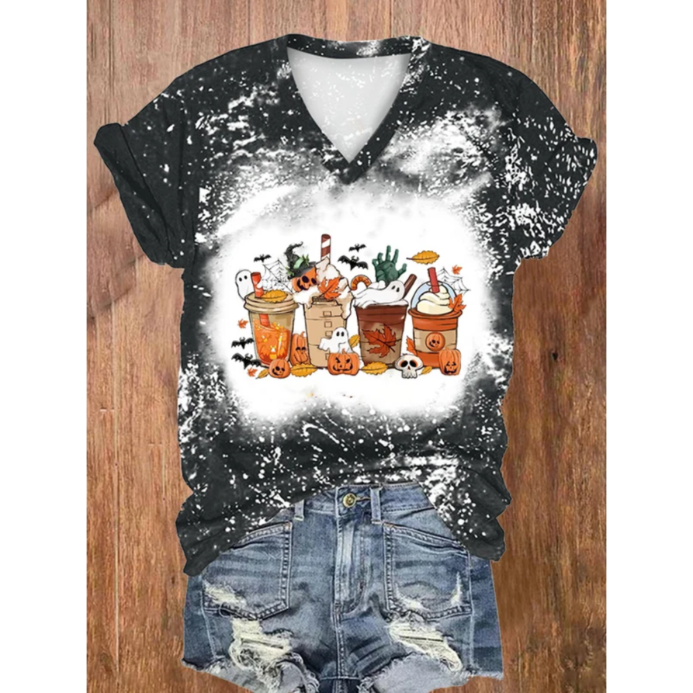 Women's Ghost Coffee Print Casual T-shirt