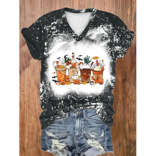 Women's Ghost Coffee Print Casual T-shirt
