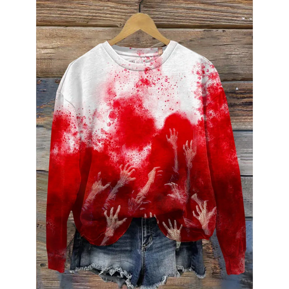 Women's Halloween Blood Gradient Print Casual Sweatshirt