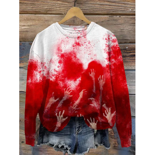 Women's Halloween Blood Gradient Print Casual Sweatshirt