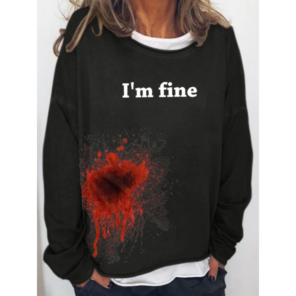 Women's Halloween Funny Bloodstained I'm Fine Print Long Sleeve T-Shirt