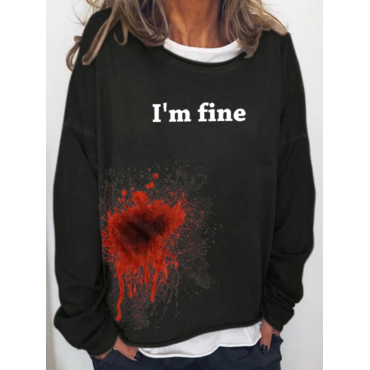 Women's Halloween Funny Bloodstained I'm Fine Print Long Sleeve T-Shirt
