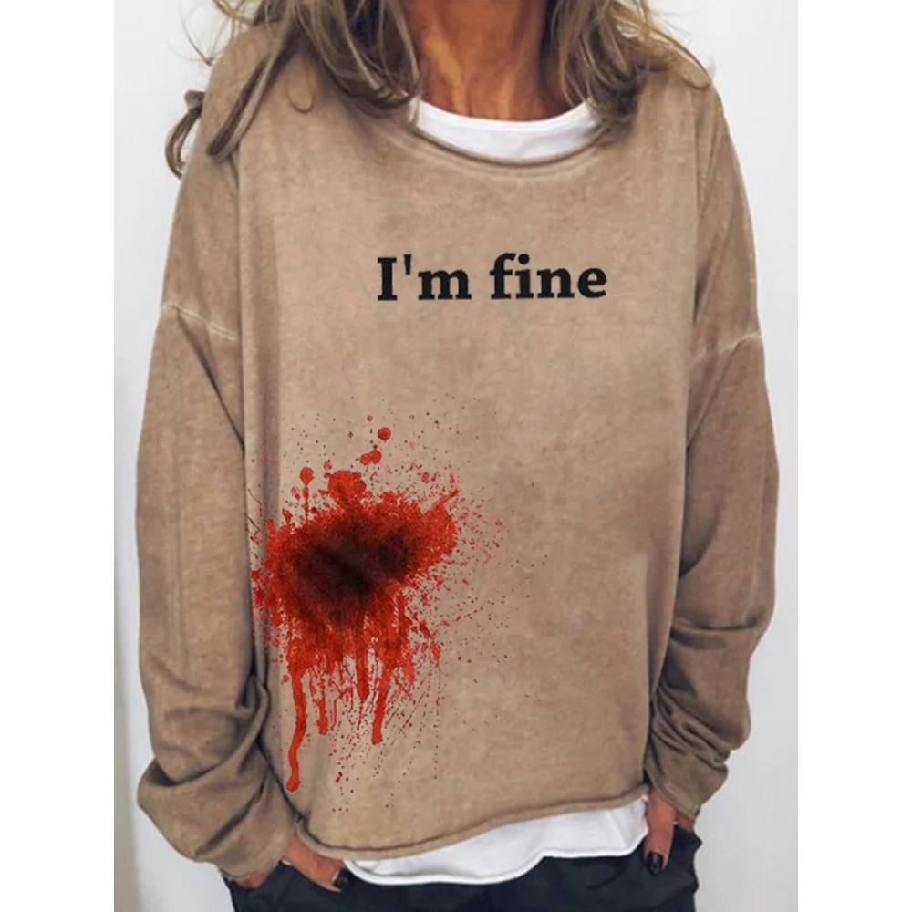 Women's Halloween Funny Bloodstained I'm Fine Print Long Sleeve T-Shirt
