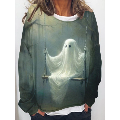 Women's Halloween Ghost Print Sweatshirt