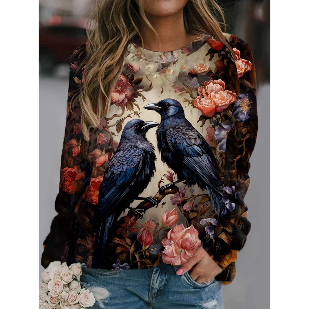 Women's Halloween Raven Print Casual Sweatshirt