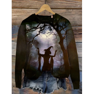 Women's Halloween Witch Print Casual Sweatshirt