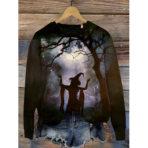 Women's Halloween Witch Print Casual Sweatshirt