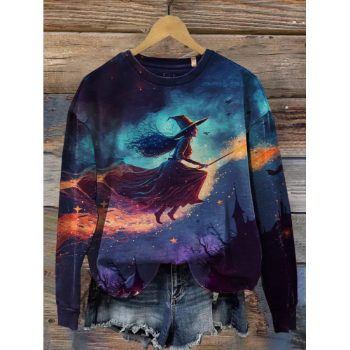 Women's Halloween Witch Print Casual Sweatshirt