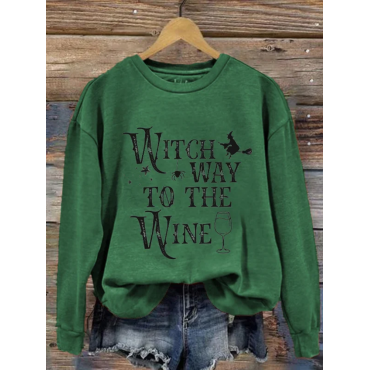 Women's Halloween Witch Way To The Wine Print Sweatshirt