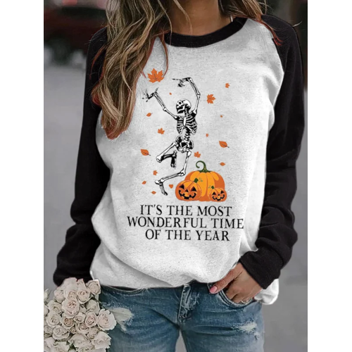 Women's It's The Most Wonderful Time of The Year Fall Drinking Skull Pumpkin Sweatshirt